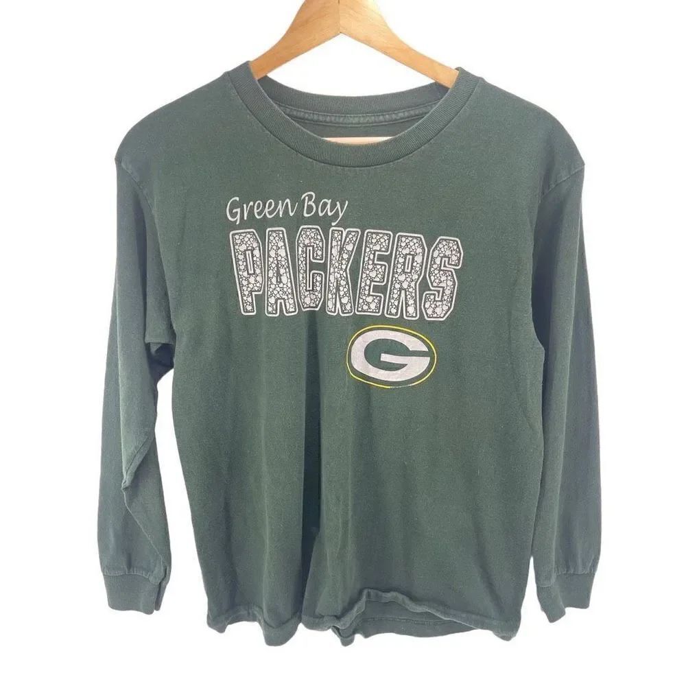 NFL Boys Green Bay Packers long sleeved tee shirt Cotton NFL Football Active Sma